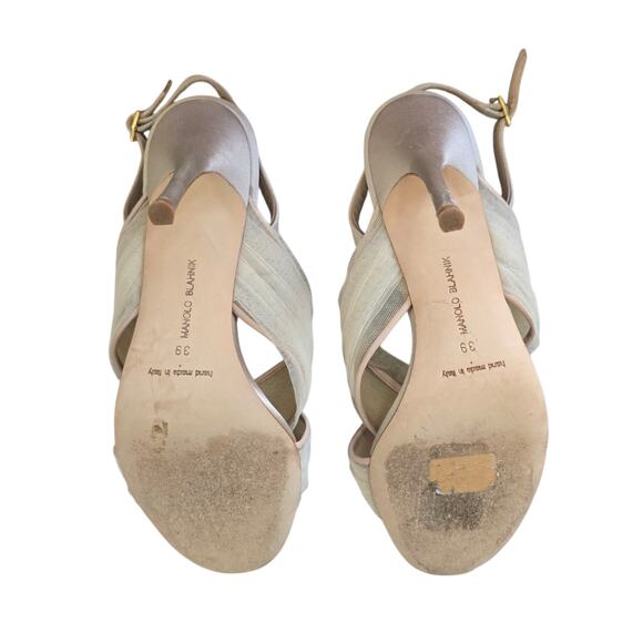 Manolo Blahnik Drapiamu Tulle & Satin Mules 39 Strappy Heels Bridal Wedding - Picture 7 of 10